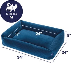 Frisco Velvet Quilted Bolster Cat & Dog Bed, Blue, Medium slide 2 of 9