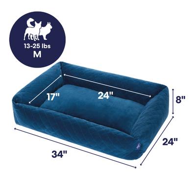 Show full view: Frisco Velvet Quilted Bolster Cat & Dog Bed, Blue, Medium slide 2 of 10