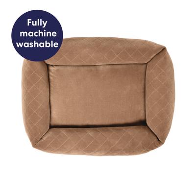 Show full view: Frisco Velvet Quilted Bolster Cat & Dog Bed, Beige, Small slide 6 of 9