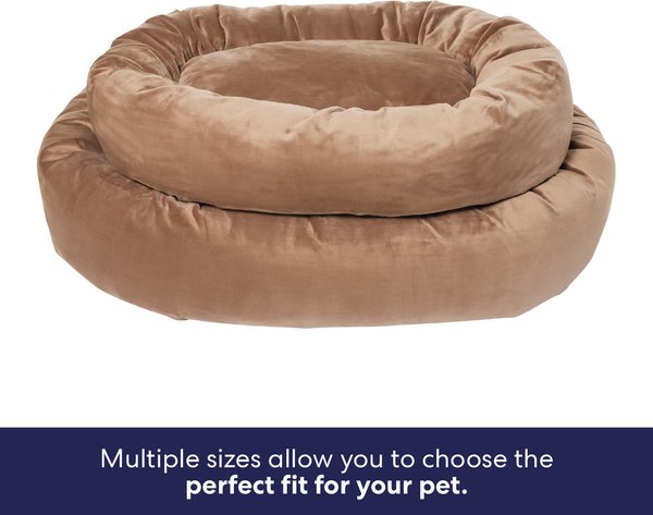 Show full view: Frisco Velvet Round Bolster Dog Bed w/Removable Cover, Beige, X-Large slide 6 of 9