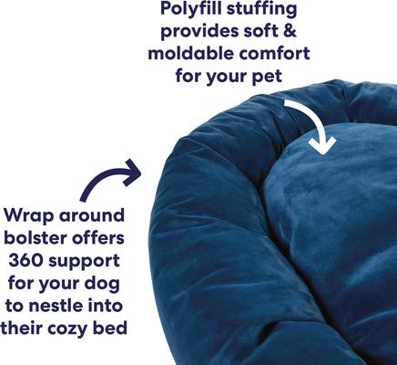 Show full view: Frisco Velvet Round Bolster Dog Bed w/Removable Cover, Blue, X-Large slide 5 of 10