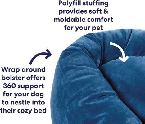 Show full view: Frisco Velvet Round Bolster Dog Bed w/Removable Cover, Blue, Large slide 5 of 10