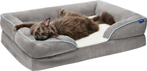 Show full view: Frisco Plush Orthopedic Front Bolster Cat & Dog Bed w/Removable Cover, Gray, Medium slide 3 of 10