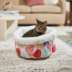 Frisco Sherpa Self-Warming High-Walled Bolster Small Cat Bed, Calico Cat