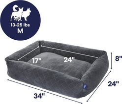 Frisco Velvet Quilted Bolster Cat & Dog Bed, Gray, Medium slide 2 of 9