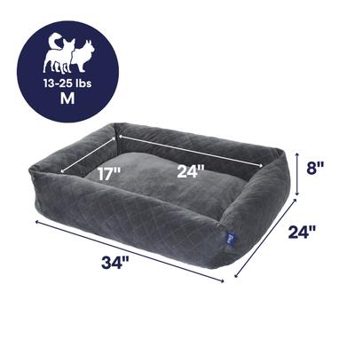 Show full view: Frisco Velvet Quilted Bolster Cat & Dog Bed, Gray, Medium slide 2 of 10