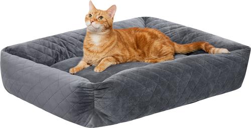 Show full view: Frisco Velvet Quilted Bolster Cat & Dog Bed, Gray, Medium slide 3 of 10