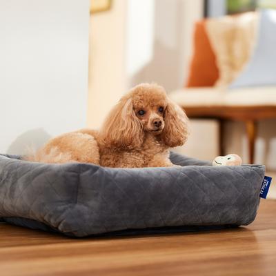 FRISCO Velvet Quilted Bolster Cat Dog Bed, Gray, Small Chewy