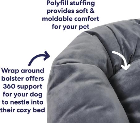 Show full view: Frisco Velvet Round Bolster Dog Bed w/Removable Cover, Gray, X-Large slide 4 of 9
