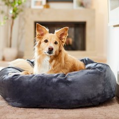 Frisco Velvet Round Bolster Dog Bed w/Removable Cover, Gray, Large