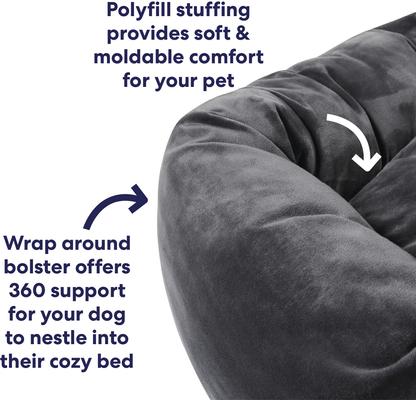 Show full view: Frisco Velvet Round Bolster Dog Bed w/Removable Cover, Gray, Large slide 4 of 8