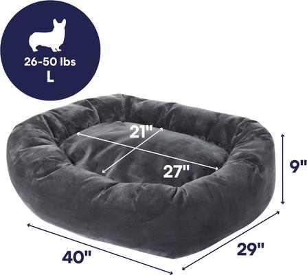 Show full view: Frisco Velvet Round Bolster Dog Bed w/Removable Cover, Gray, Large slide 2 of 8