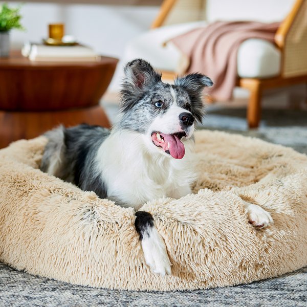 Show full view: Frisco Long Faux Fur Donut Cat & Dog Bed, Sand, Large slide 1 of 9