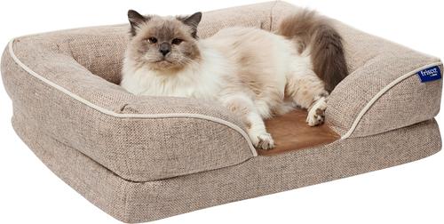 Show full view: Frisco Plush Orthopedic Front Bolster Cat & Dog Bed w/Removable Cover, Beige, Small slide 3 of 10