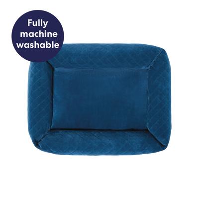 Show full view: Frisco Velvet Quilted Bolster Cat & Dog Bed, Blue, Medium slide 6 of 10
