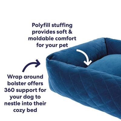 Show full view: Frisco Velvet Quilted Bolster Cat & Dog Bed, Blue, Medium slide 5 of 10