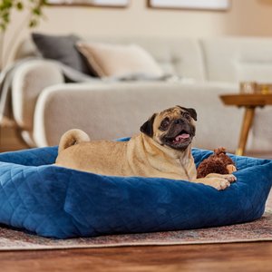 Frisco Velvet Quilted Bolster Cat & Dog Bed, Blue, Medium