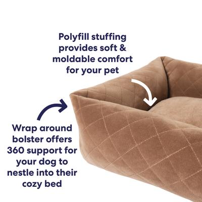 Show full view: Frisco Velvet Quilted Bolster Cat & Dog Bed, Beige, Small slide 5 of 9