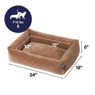 Show full view: Frisco Velvet Quilted Bolster Cat & Dog Bed, Beige, Small slide 2 of 9