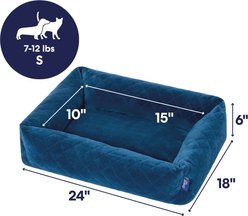 Frisco Velvet Quilted Bolster Cat & Dog Bed, Blue, Small slide 2 of 9