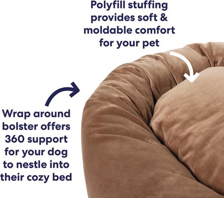 Show full view: Frisco Velvet Round Bolster Dog Bed w/Removable Cover, Beige, X-Large slide 4 of 9