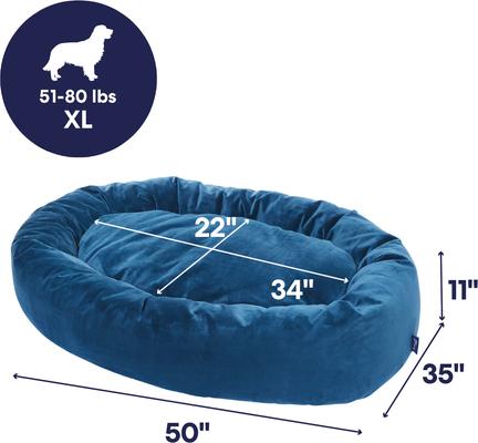 Show full view: Frisco Velvet Round Bolster Dog Bed w/Removable Cover, Blue, X-Large slide 3 of 10