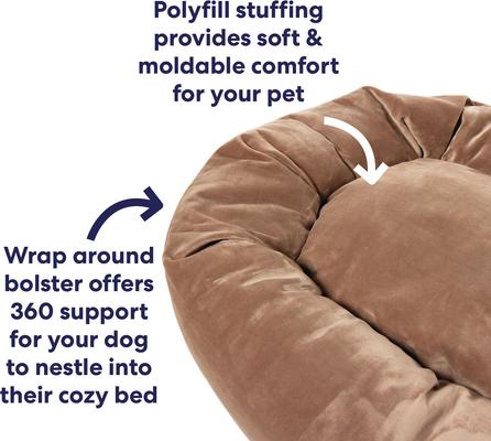 Show full view: Frisco Velvet Round Bolster Dog Bed w/Removable Cover, Beige, Large slide 4 of 9