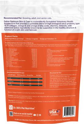 Show full view: Dr. Bill's Pet Nutrition Feline Optimum Skin & Coat Cat Supplement, 180-gm pouch slide 7 of 11