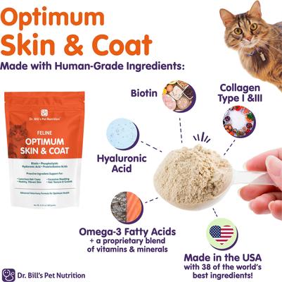 Show full view: Dr. Bill's Pet Nutrition Feline Optimum Skin & Coat Cat Supplement, 180-gm pouch slide 5 of 11