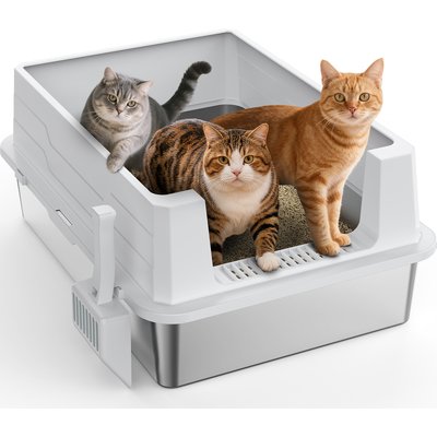Invenho Invenho High Sided Cat Litter Box, XXX-Large, Silver Gray