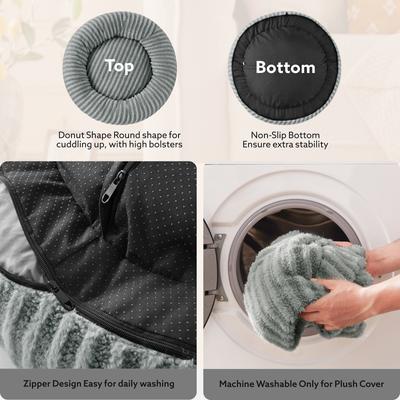 Show full view: JOEJOY Washable Anti Slip Bottom, Calming Donut Puppy, Dog & Cat Bed with Removable Zipper Cover, Grey, 23 x 23 x 8-in slide 5 of 8