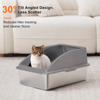 Show full view: Invenho High Sided Anti-Urine Leakage Cat Litter Box, X-Large, Silver Gray & Dark Gray, 2 count slide 6 of 9