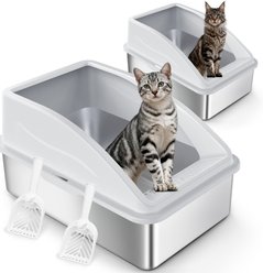 Invenho High Sided Anti-Urine Leakage Cat Litter Box, X-Large, Silver Gray, 2 count