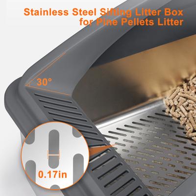 Show full view: Invenho Stainless Steel Non Clumping High Sided Cat Litter Box with Lid, XX-Large: 22.85-in, Dark Gray slide 4 of 9