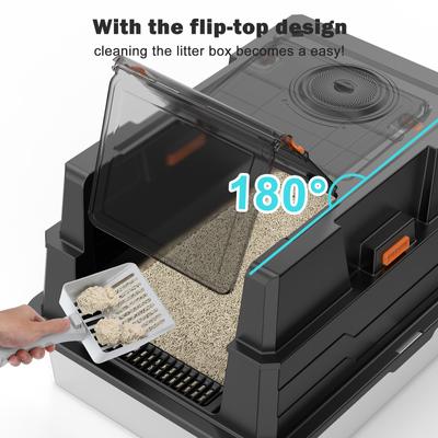 Show full view: Invenho Enclosed High Sided Cat Litter Box, XXX-Large, Dark Gray slide 9 of 10