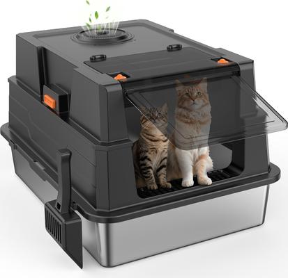 Show full view: Invenho Enclosed High Sided Cat Litter Box, XXX-Large, Dark Gray slide 2 of 10