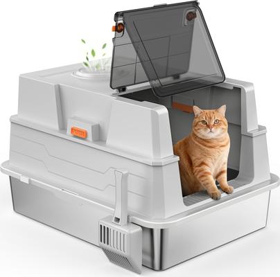 Show full view: Invenho Enclosed High Sided Cat Litter Box, XXX-Large, Silver Gray slide 2 of 10
