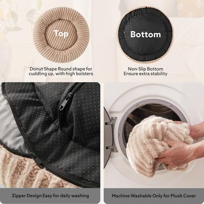 Show full view: Invenho Dog & Cat Bed with Washable Removable Cover, Beige, 30 x 30 x 8-in slide 6 of 8