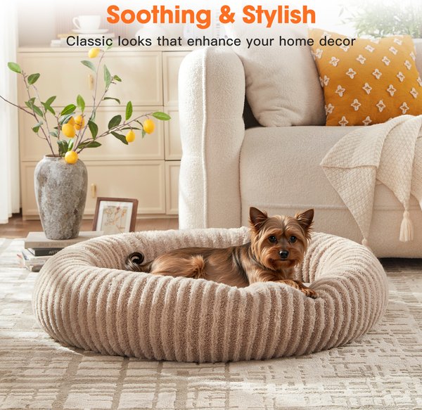 Show full view: Invenho Dog & Cat Bed with Washable Removable Cover, Beige, 23 x 23 x 8-in slide 2 of 6