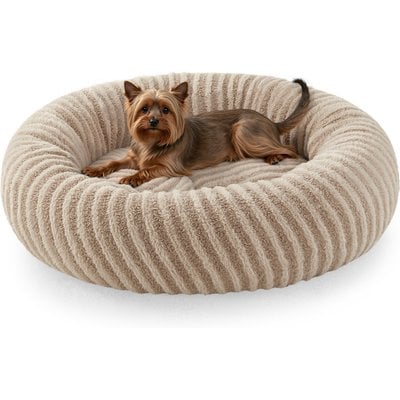 Invenho Invenho Donut Cute Round Calming Bolster Dog Bed with Removable Washable Cover, Beige, Medium: 23 x 23 x 8-in