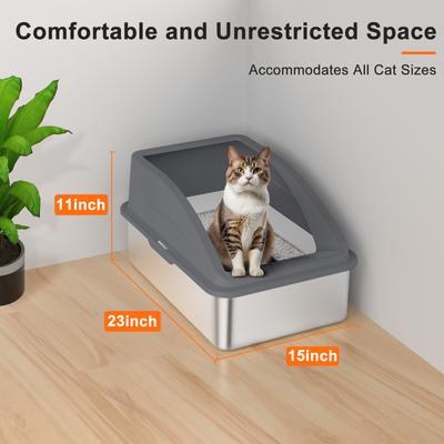 Show full view: Invenho High Sided Anti-Urine Leakage Cat Litter Box, X-Large, Silver Gray & Dark Gray, 2 count slide 8 of 9