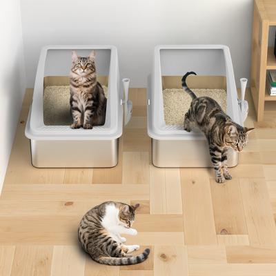 Show full view: Invenho High Sided Anti-Urine Leakage Cat Litter Box, X-Large, Silver Gray, 2 count slide 2 of 8
