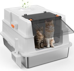 Invenho Enclosed High Sided Cat Litter Box, XXX-Large, Silver Gray