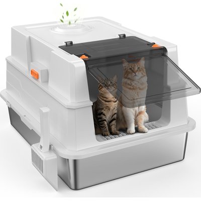 Invenho Invenho Enclosed High Sided Cat Litter Box, XXX-Large, Silver Gray