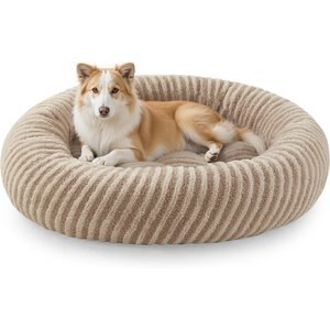Invenho Dog & Cat Bed with Washable Removable Cover, Beige, 36 x 36 x 10-in