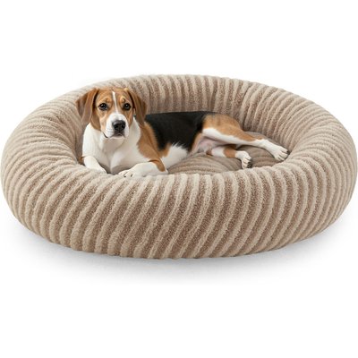 Invenho Invenho Donut Cute Round Calming Bolster Dog Bed with Removable Washable Cover, Beige, Large: 30 x 30 x 8-in