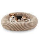 Invenho Donut Cute Round Calming Orthopedic Bolster Dog Bed with Removable Washable Cover, Grey, Large: 30 x 30 x 8-in