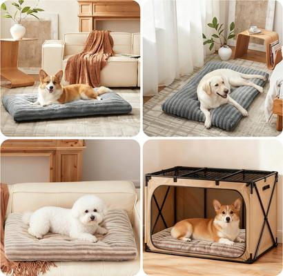 Show full view: JOEJOY Teddy Rabbit Fur Strips Anti-Slip Bottom Dog & Cat Bed pad with Removable Cover, Grey, 23 × 18 × 3-in slide 8 of 11