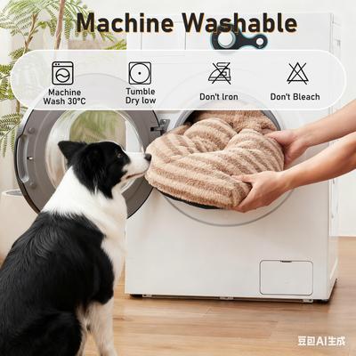 Show full view: JOEJOY Teddy Rabbit Fur Strips Anti-Slip Bottom Dog & Cat Bed pad with Removable Cover, Beige, 29 × 21 × 3-in slide 6 of 9