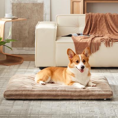 Show full view: JOEJOY Teddy Rabbit Fur Strips Anti-Slip Bottom Dog & Cat Bed pad with Removable Cover, Beige, 29 × 21 × 3-in slide 3 of 9